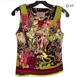 AXIOME Floral Print Tank Top in Shades of Green and Red